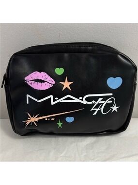 MAC 40th ANNIVERSARY GLAM BAG Black Cosmetic Bag Colorful Graphics ZIP closure